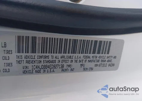 2014 Jeep Compass Sport z USA, uszkodzony, nr VIN 1C4NJDBB4ED927138